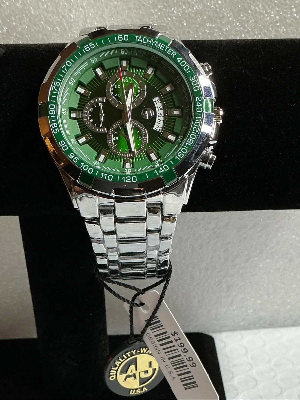 Green Stainless Steel Tachymeter Watch